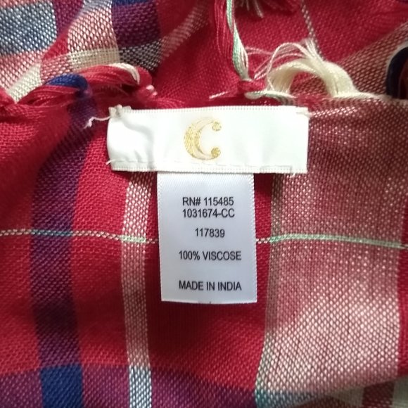 Charming Charlie red plaid fringe square scarf bandana - Picture 5 of 6